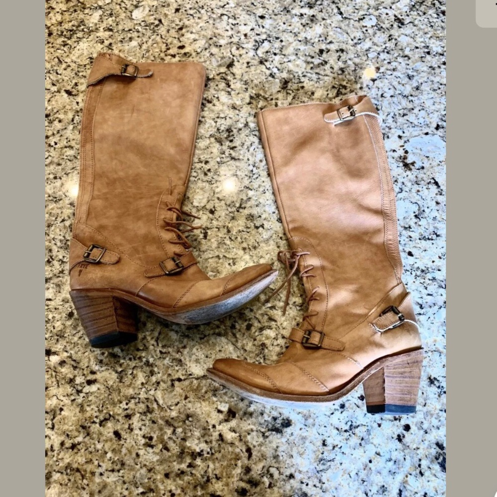Frye Sandra Steampunk Leather Buckle Boots